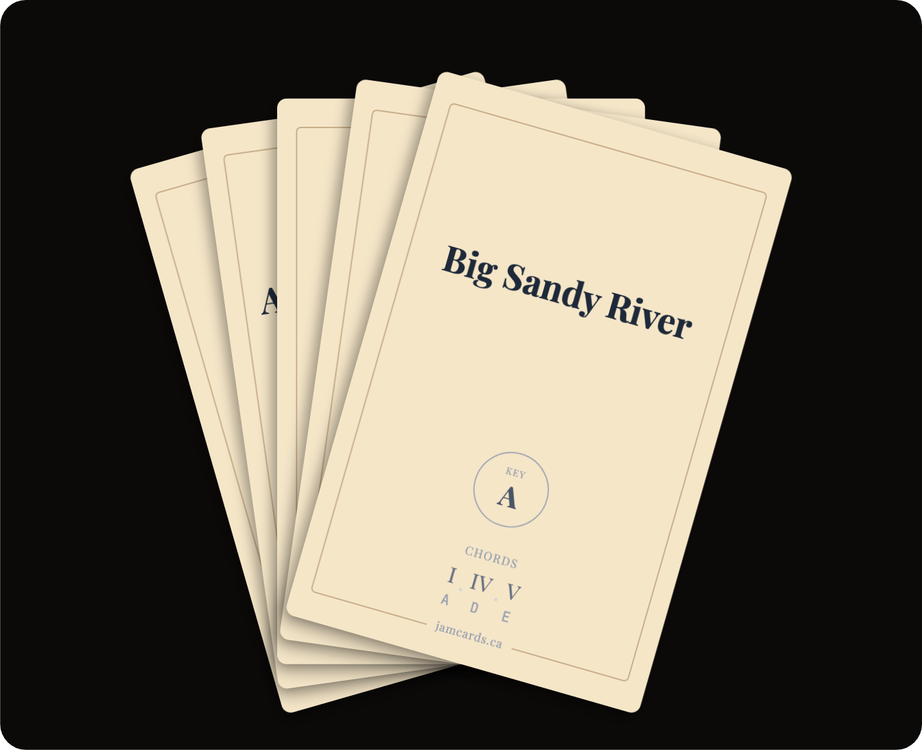 Jam Card front — song title, key, and style